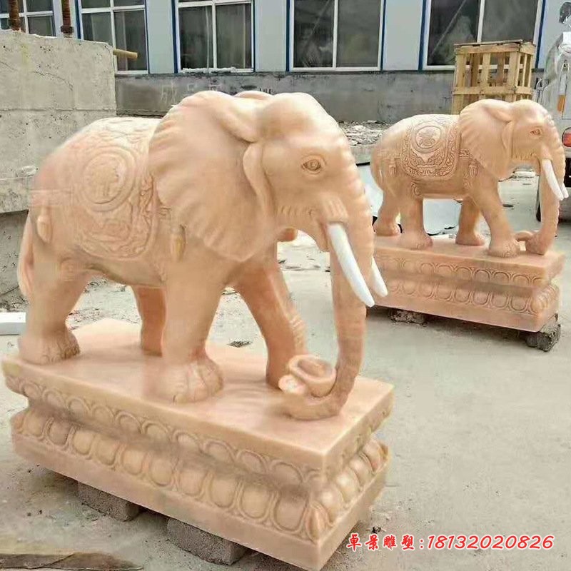 晚霞红大象招财动物雕塑 