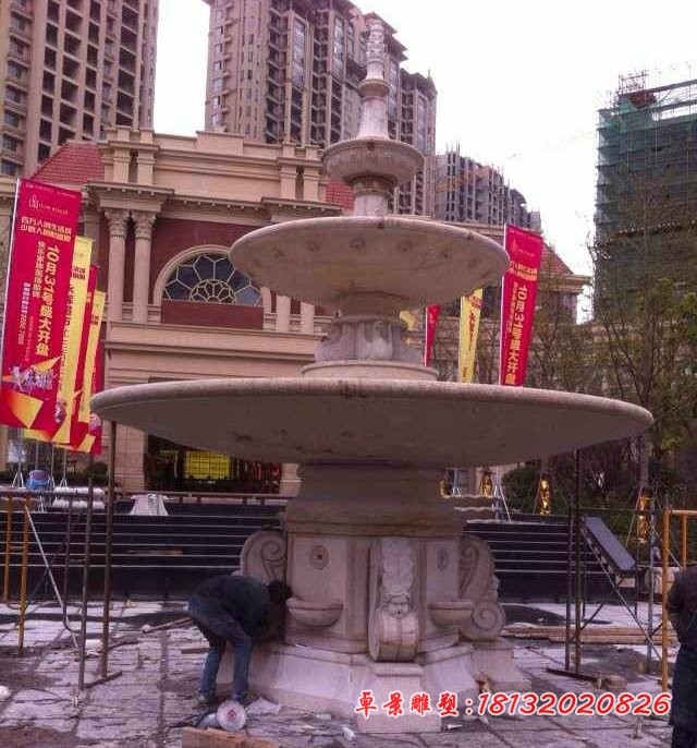 晚霞红多层喷泉大型石雕喷泉 