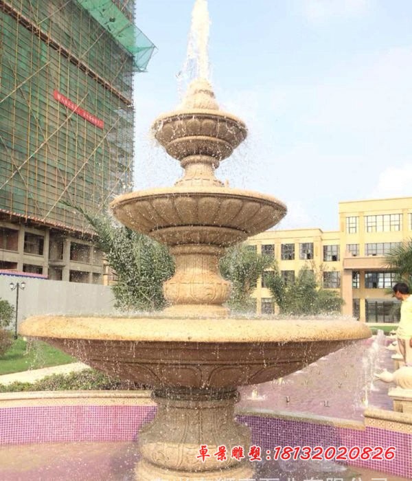 晚霞红多层喷泉大型石雕喷泉 