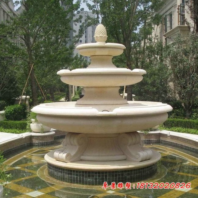 晚霞红多层喷泉小区景观石雕 