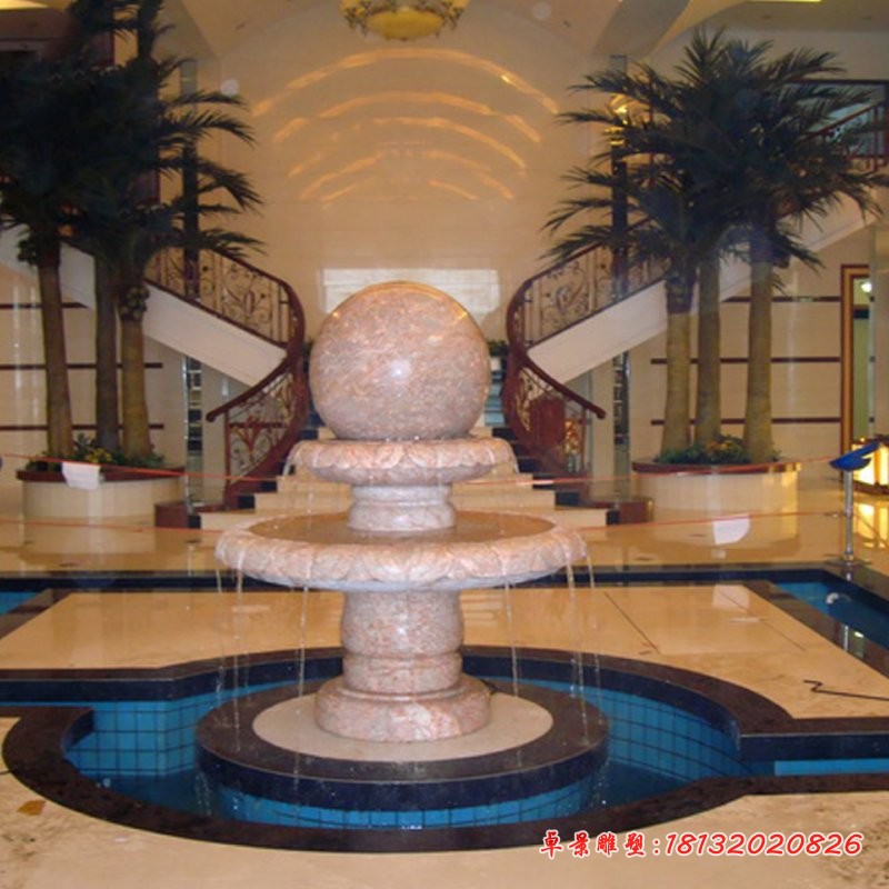 晚霞红风水球喷泉石雕小区景观雕塑