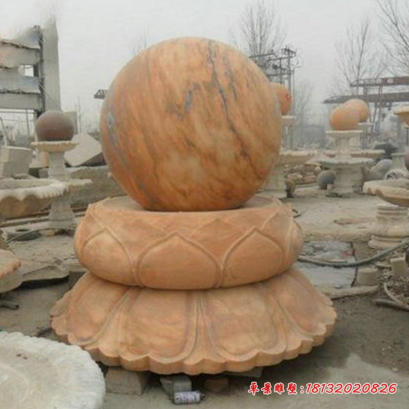 晚霞红风水球喷泉石雕小型喷泉雕塑