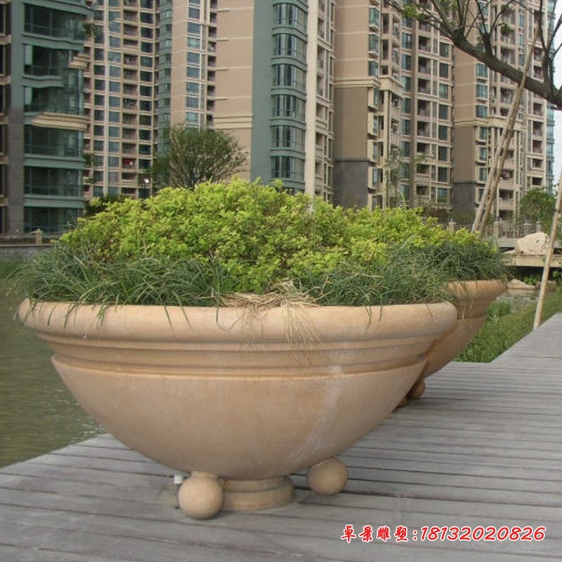 晚霞红花盆石雕小区景观雕塑