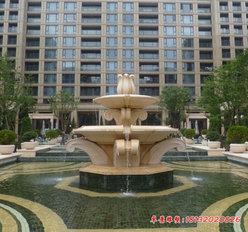 晚霞红喷泉雕塑小区景观石雕