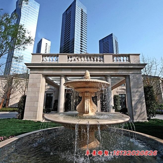 晚霞红喷泉雕塑别墅景观石雕