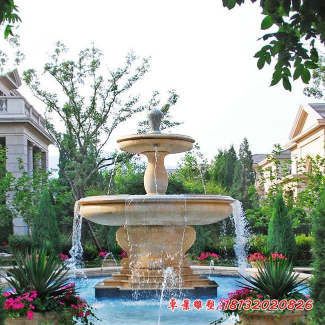 晚霞红喷泉石雕别墅景观雕塑