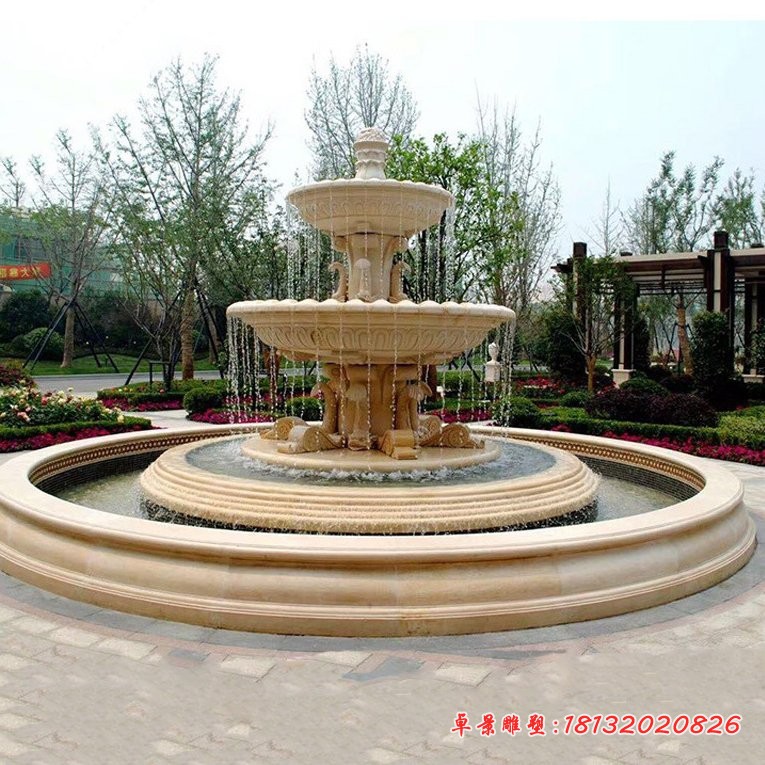 晚霞红喷泉石雕欧式喷泉雕塑