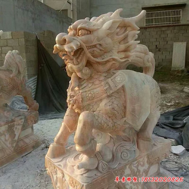 晚霞红麒麟雕塑古代神兽雕塑 
