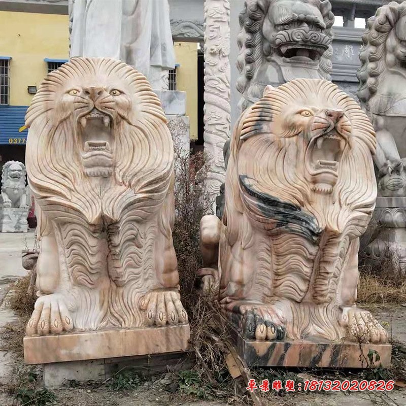 晚霞红石雕西洋狮欧式石狮子