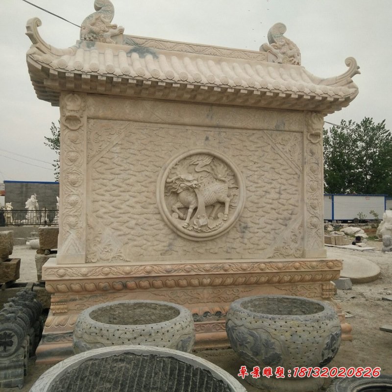 晚霞红石影壁园林景观石雕