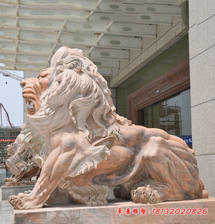 晚霞红西洋狮雕塑欧式石狮子