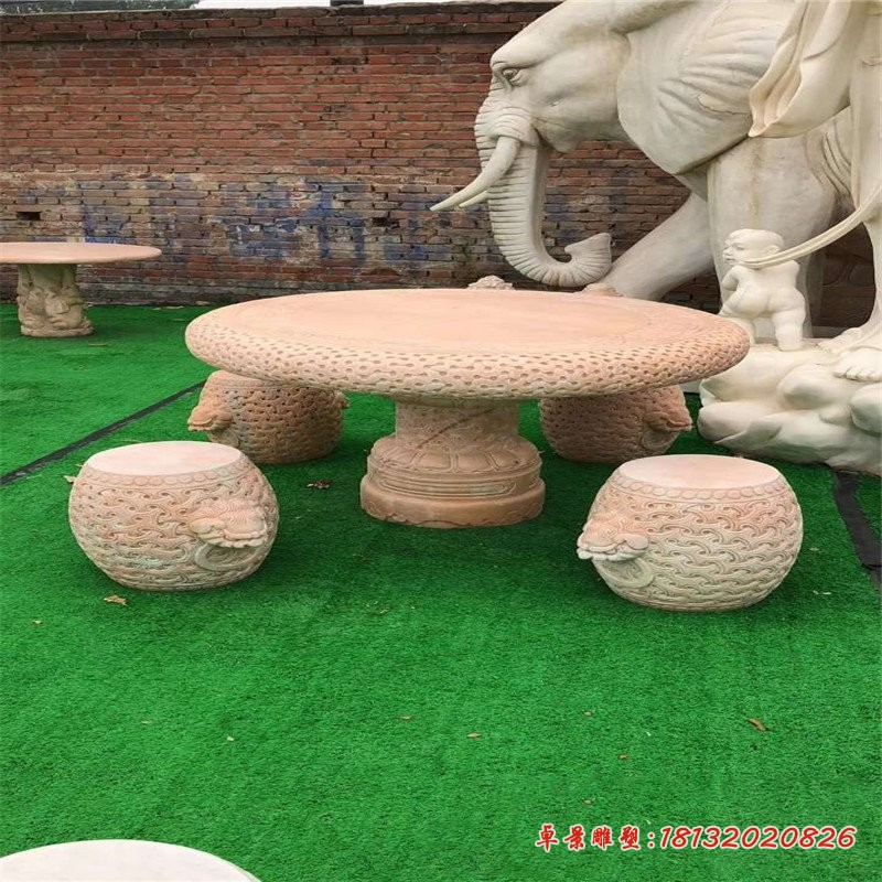 晚霞红圆形桌凳雕塑园林景观雕塑