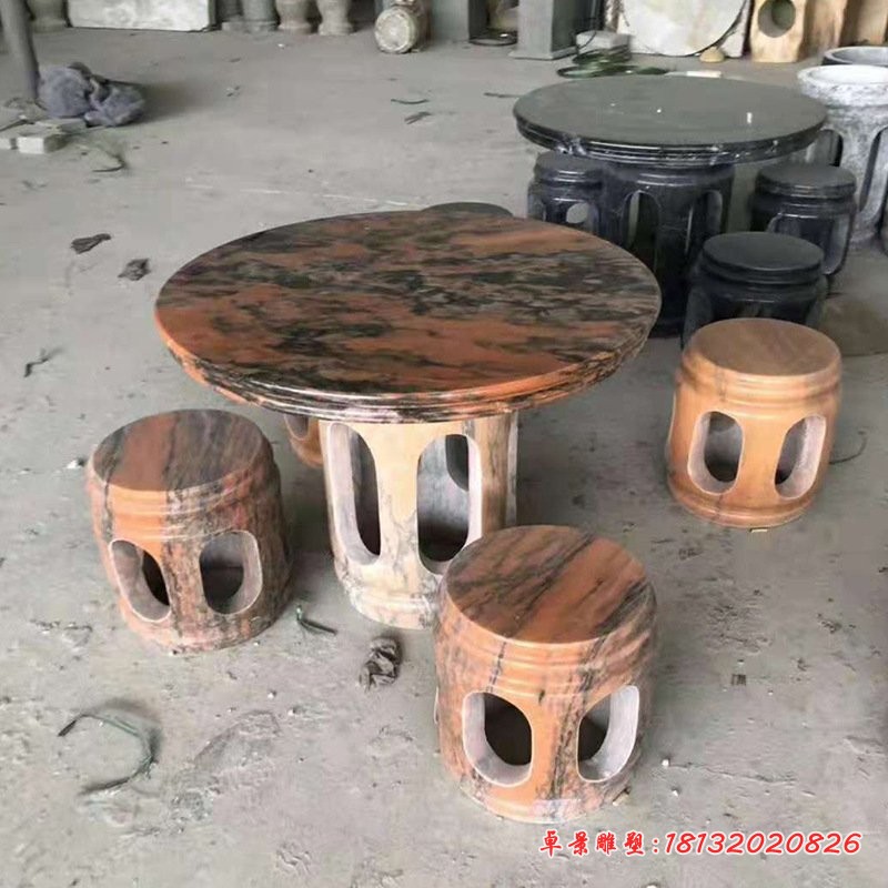 晚霞红桌凳雕塑圆形石桌凳