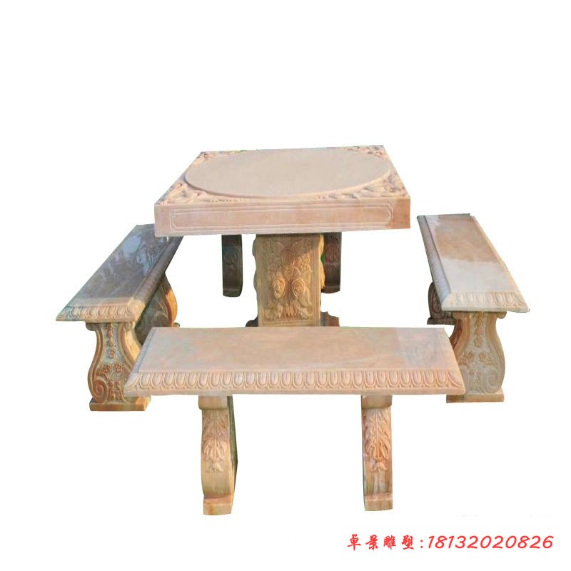 晚霞红桌子石雕园林景观雕塑 