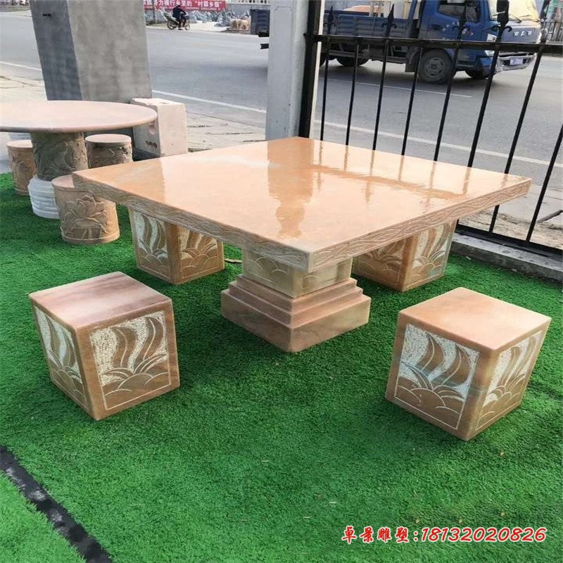 晚霞红桌子石雕园林景观雕塑 