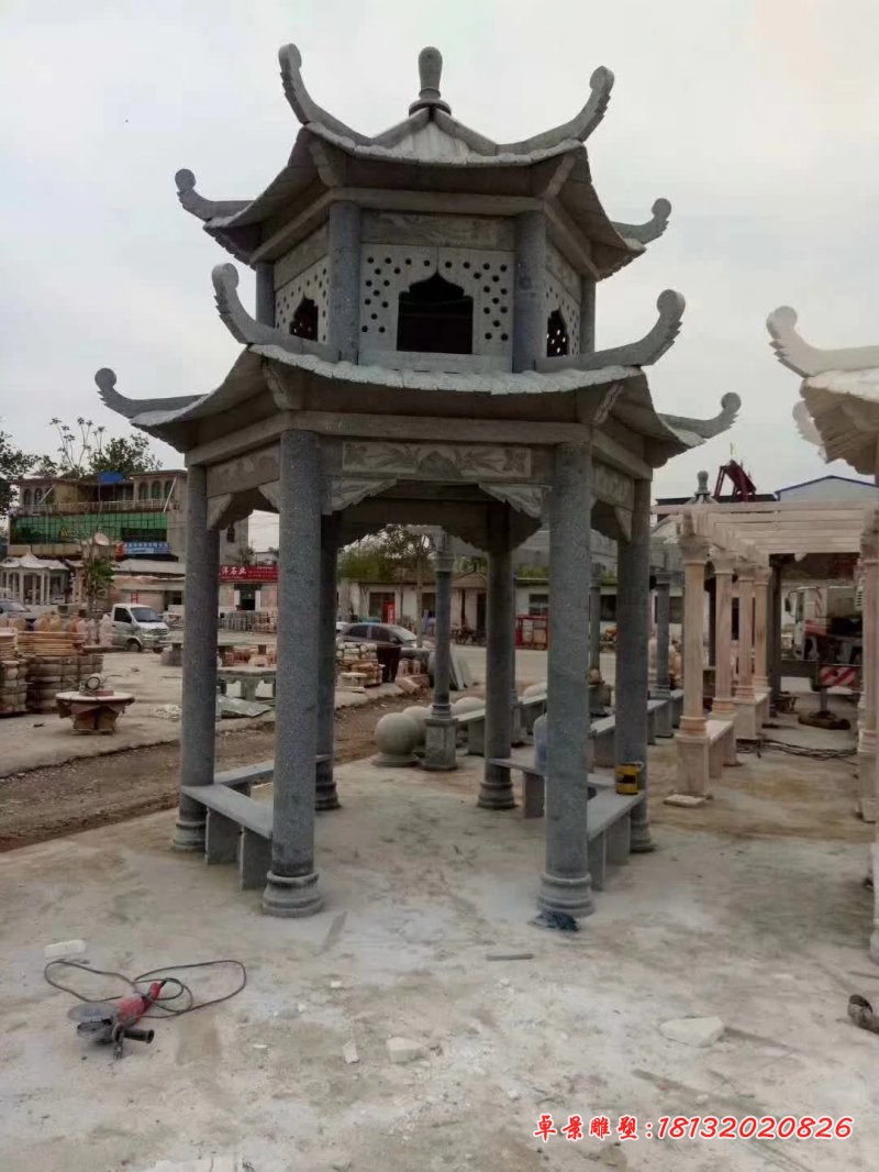 大理石六角双层凉亭