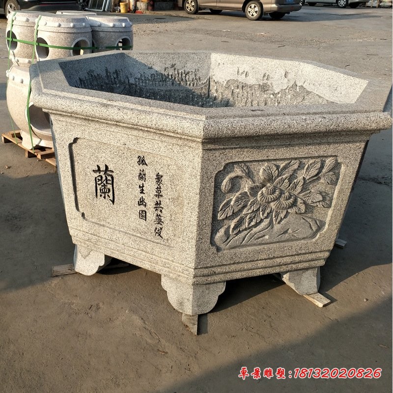 大理石梅兰竹菊浮雕花盆