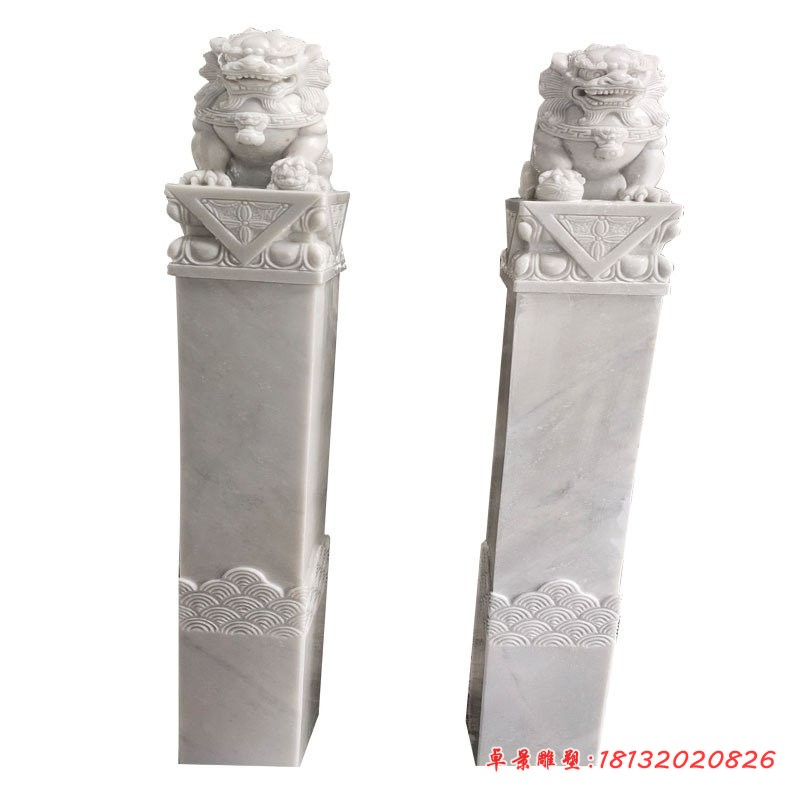 草白玉狮子拴马柱 