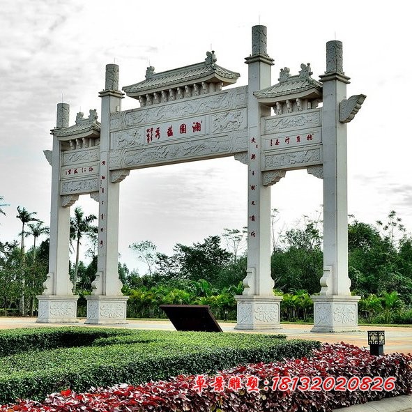 村口石牌坊三门牌坊石雕