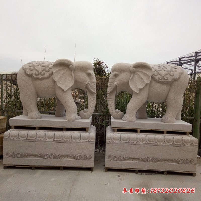 大理石大象公园动物石雕 