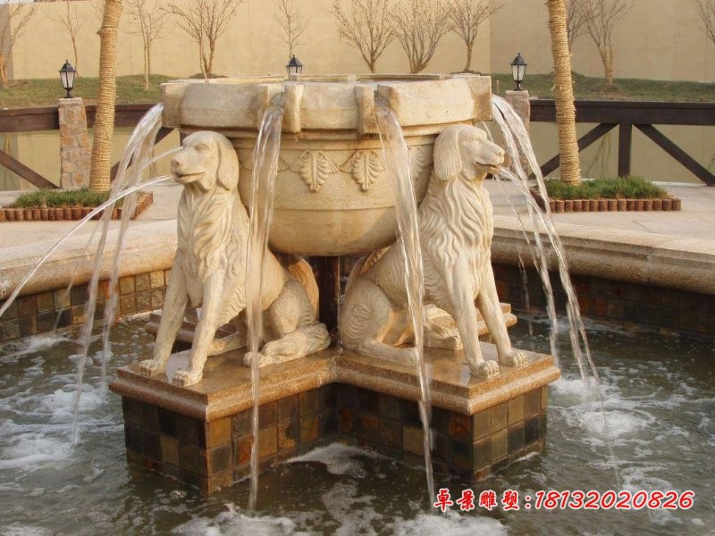大理石狗喷泉别墅景观石雕