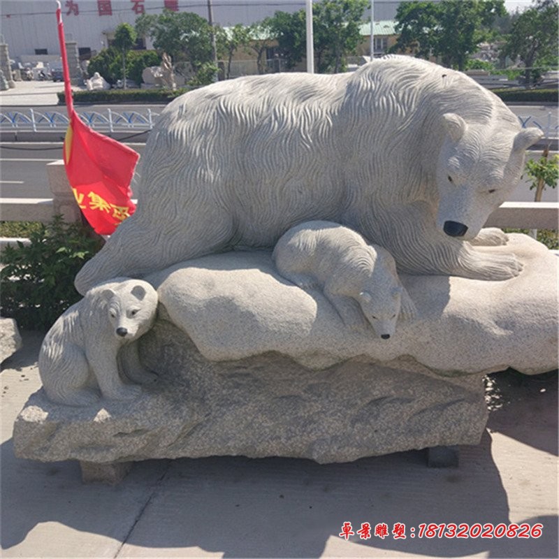 大理石母子熊公园动物石雕