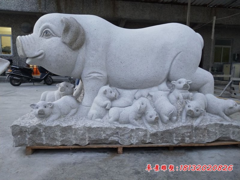 大理石母子猪公园动物石雕