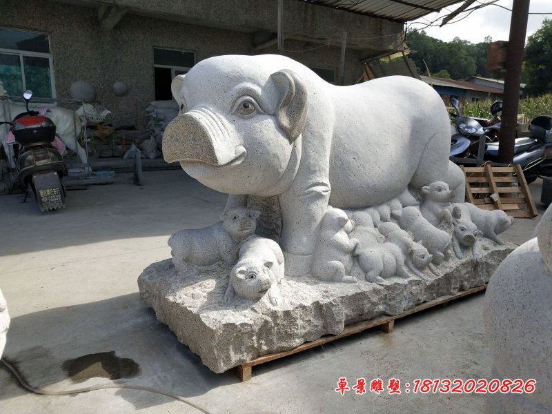 大理石母子猪公园动物石雕 