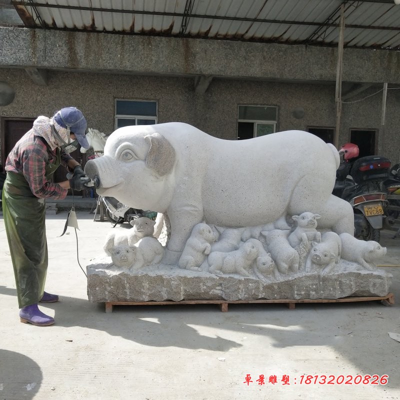 大理石母子猪公园动物石雕 