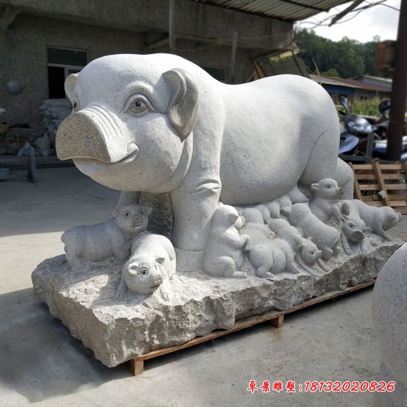大理石母子猪公园动物石雕