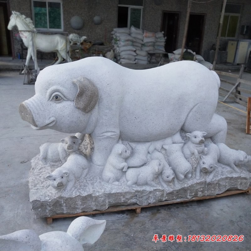 大理石母子猪公园动物石雕 