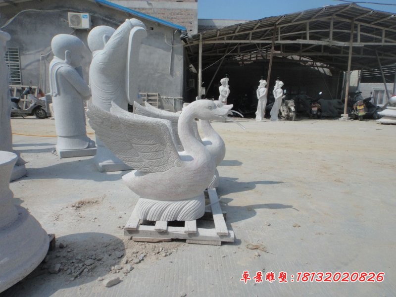 大理石天鹅喷泉公园景观石雕 