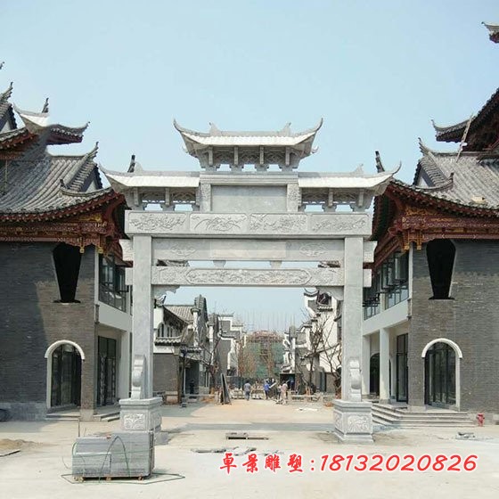 大理石一门三楼牌坊石雕
