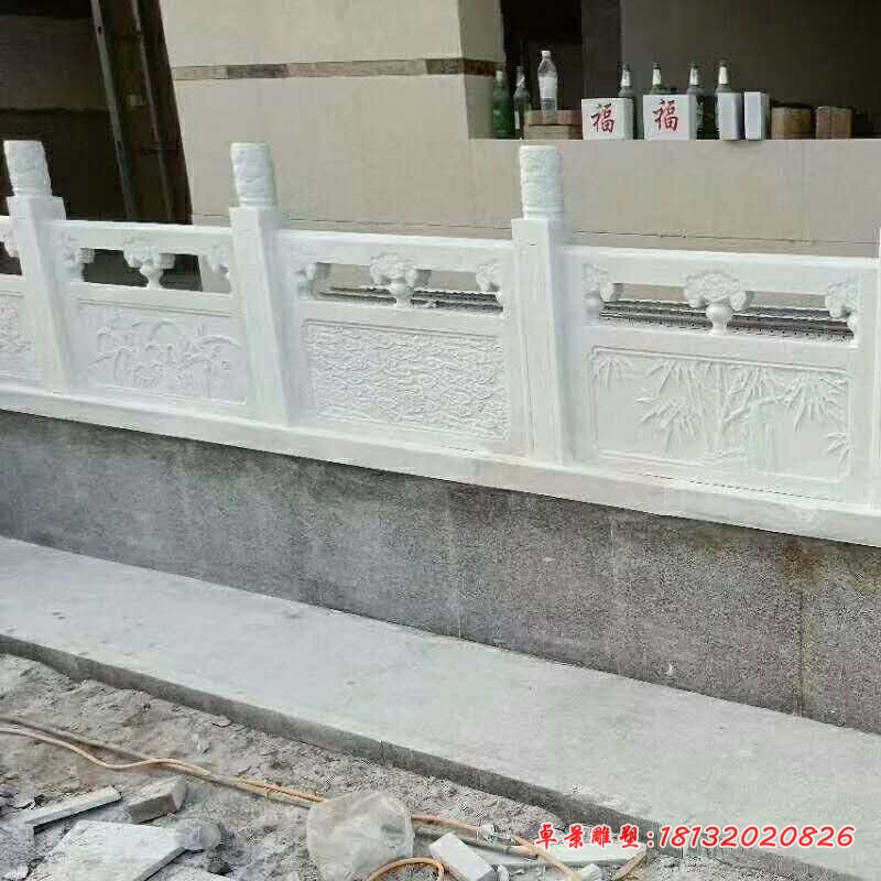 景区汉白玉梅兰竹菊浮雕石栏板
