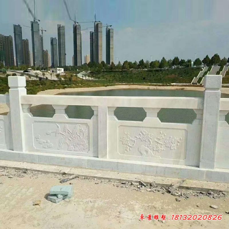 景区汉白玉梅兰竹菊浮雕石栏板