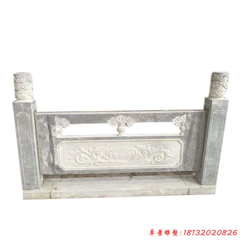 青石荷花浮雕石雕栏板