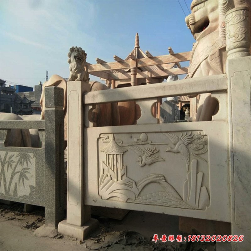 大理石仙鹤浮雕石栏板