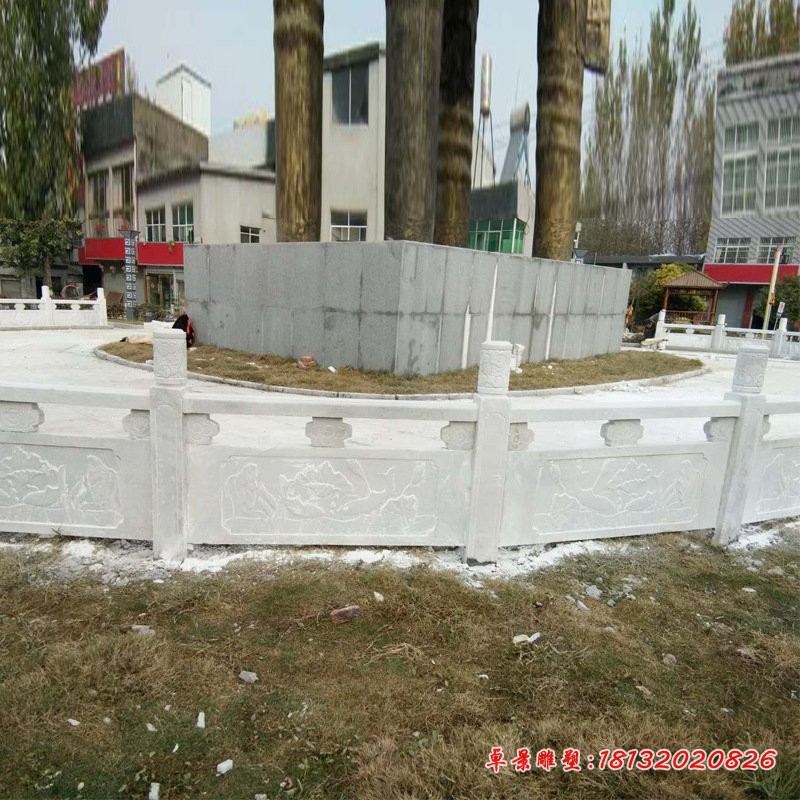 汉白玉莲花浮雕石雕栏板