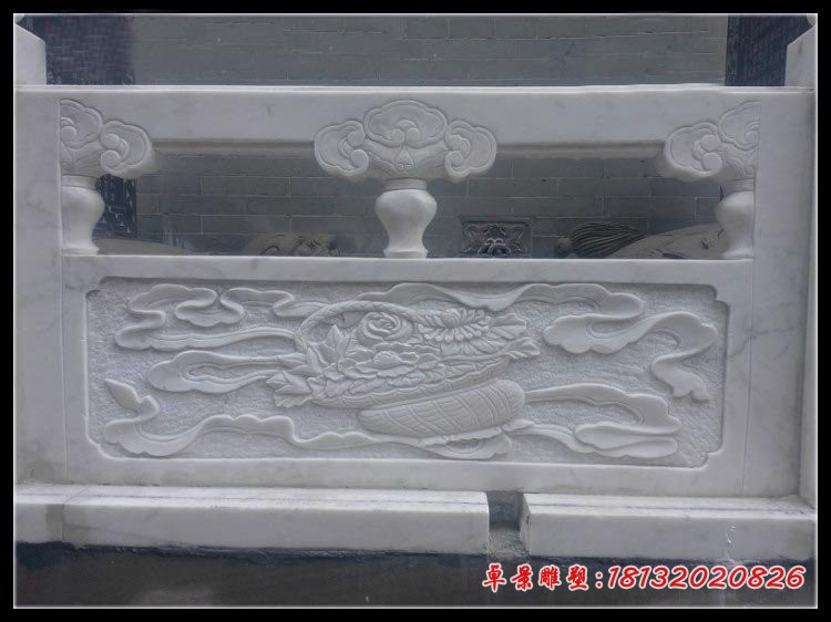 汉白玉八仙法器浮雕栏板 宗教庙宇石雕栏板
