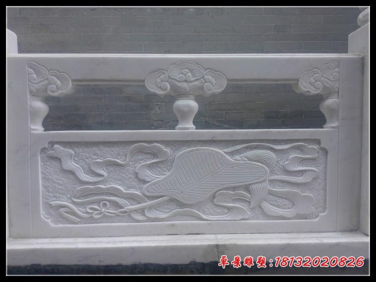 汉白玉八仙法器浮雕栏板 宗教庙宇石雕栏板 (4)