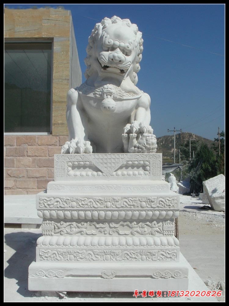 汉白玉北京狮 看门踩球石狮子 (5)