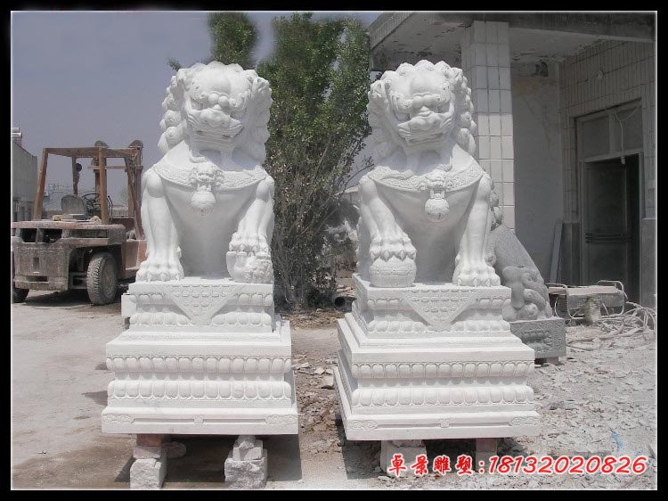 汉白玉北京狮 看门踩球石狮子 (3)