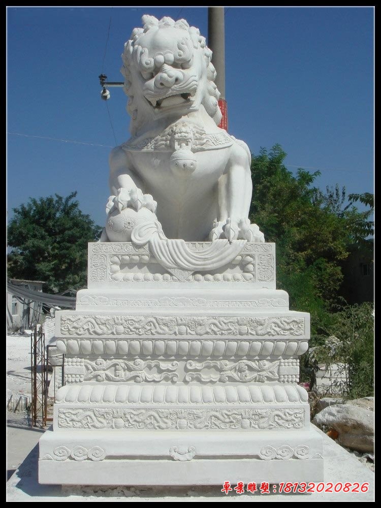 门前汉白玉踩球北京狮石雕