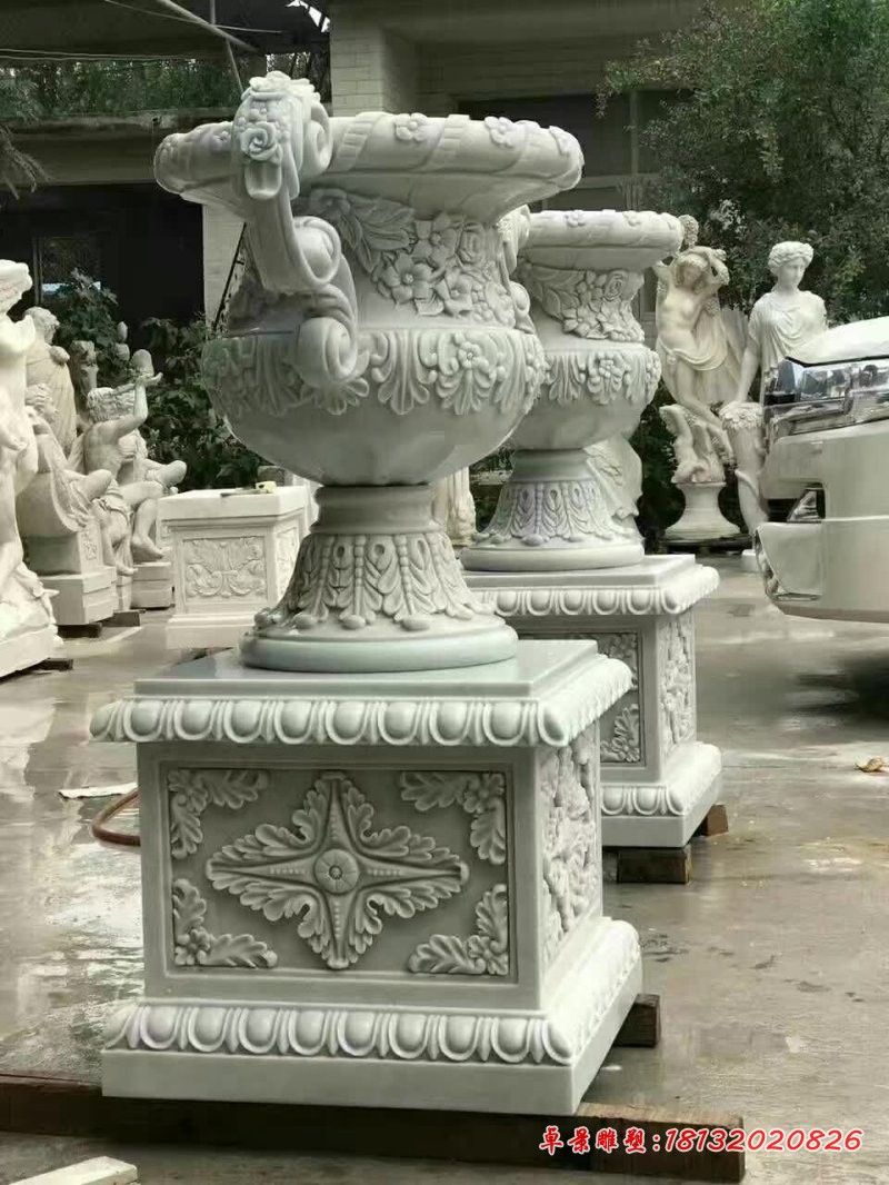 汉白玉欧式花盆石雕 
