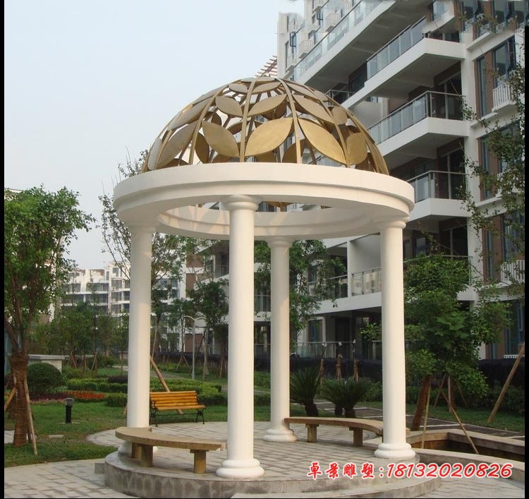 汉白玉欧式圆顶凉亭石雕 小区凉亭石雕