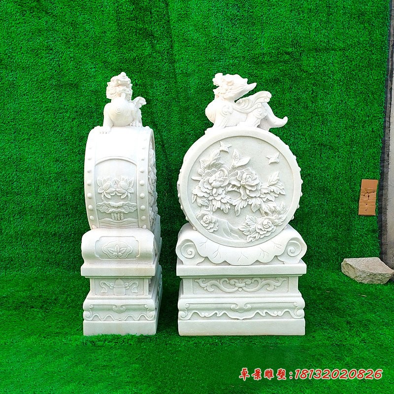 汉白玉貔貅抱鼓石雕塑