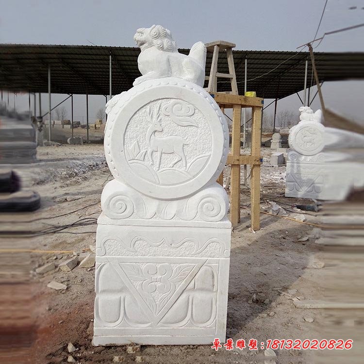 汉白玉貔貅门墩 门口镇宅抱鼓石