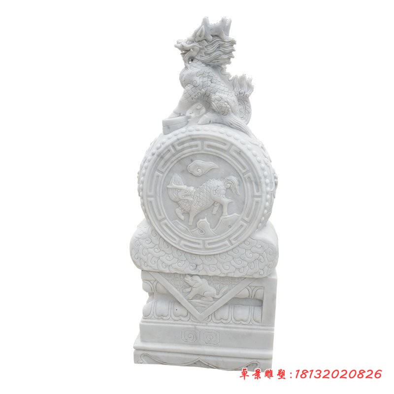 汉白玉麒麟抱鼓石雕塑