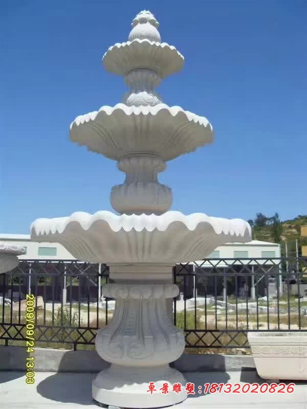 汉白玉三层简约喷泉石雕