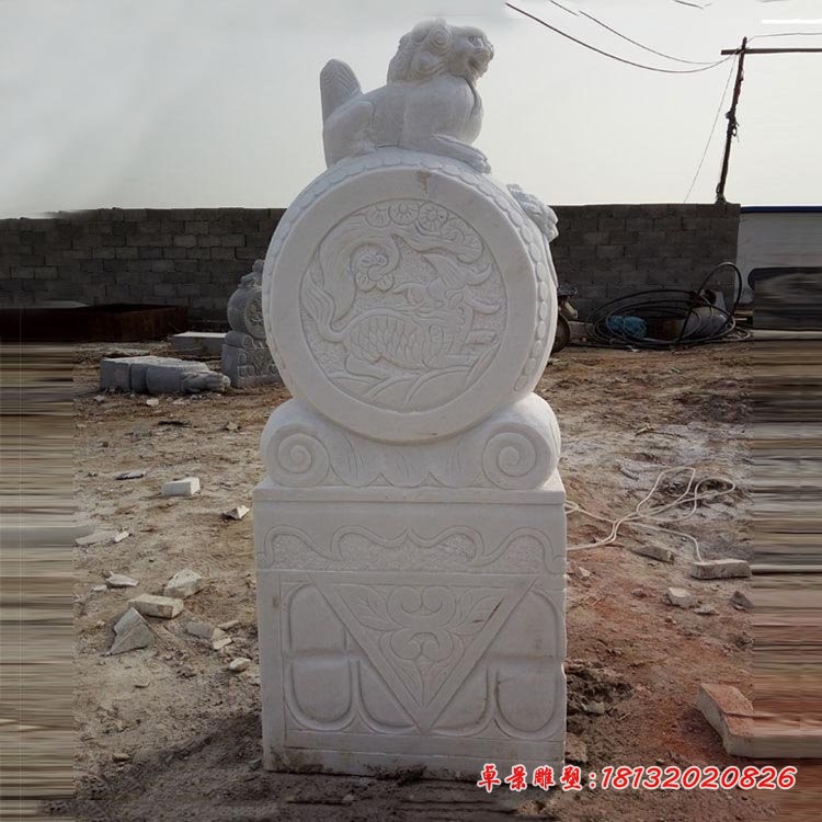 汉白玉狮子门墩 门口抱鼓石